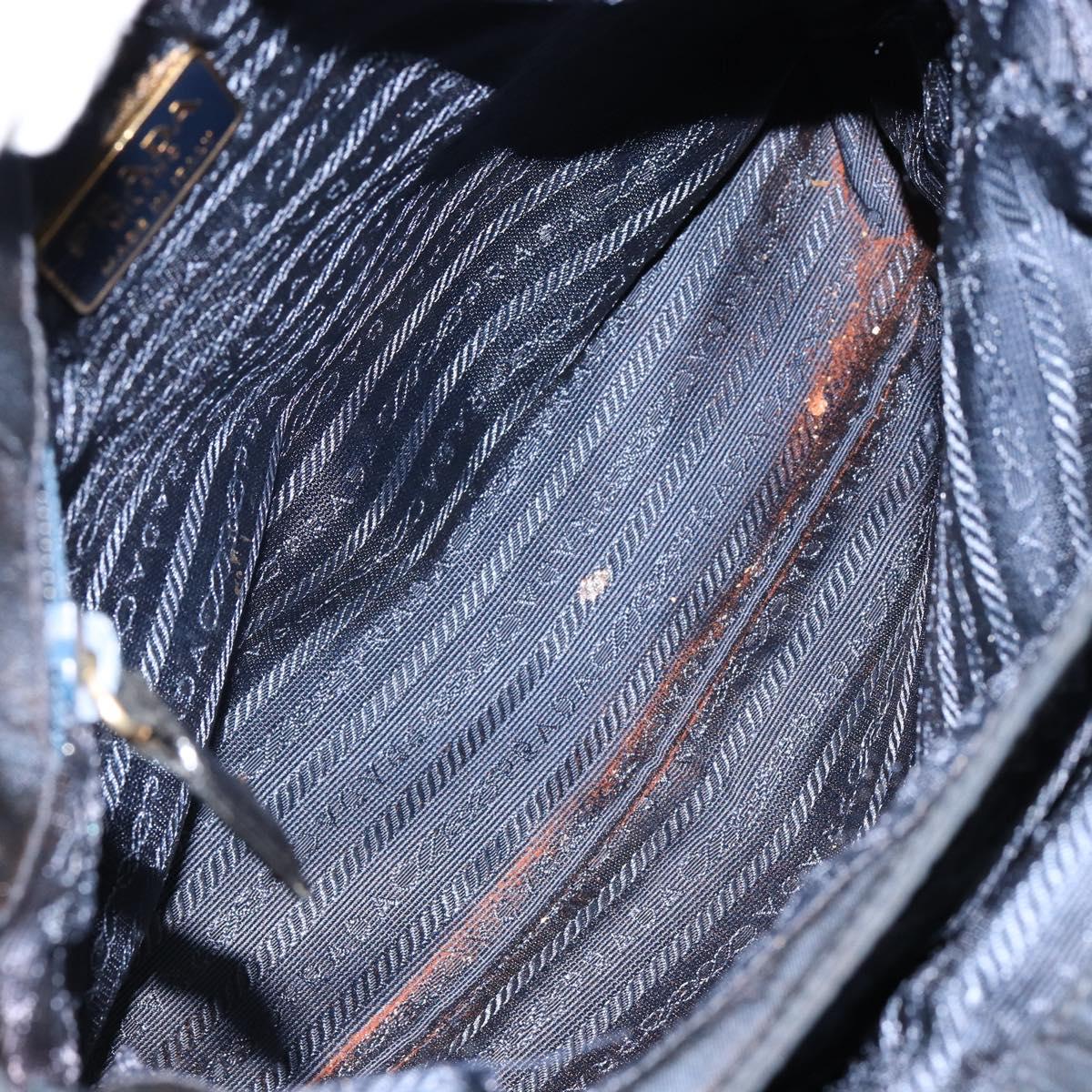 PRADA Hand Bag Nylon Navy Gold Auth bs29879