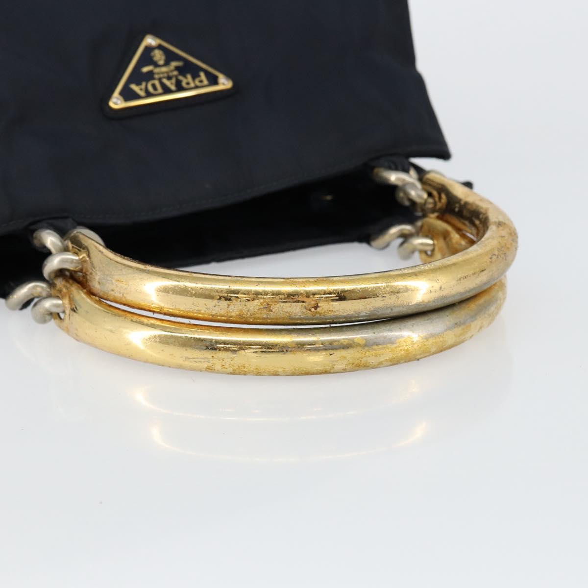 PRADA Hand Bag Nylon Navy Gold Auth bs29879