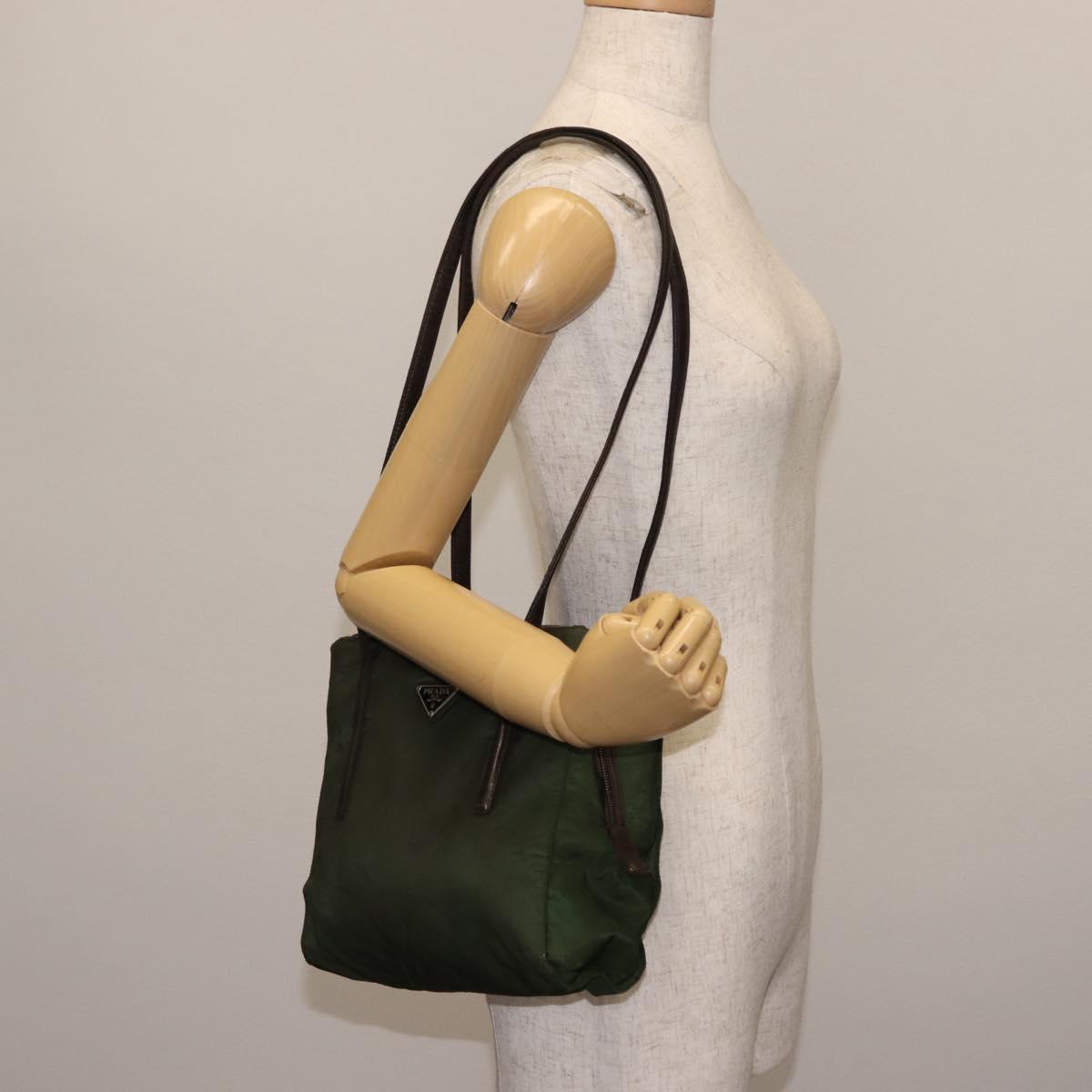 PRADA Tote Bag Nylon Khaki Silver Auth bs29880
