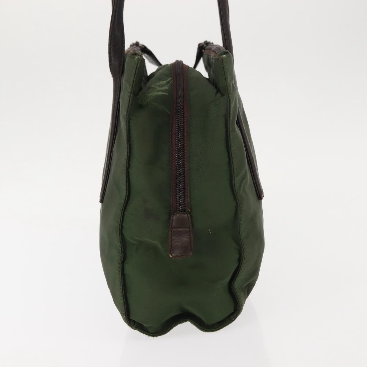 PRADA Tote Bag Nylon Khaki Silver Auth bs29880