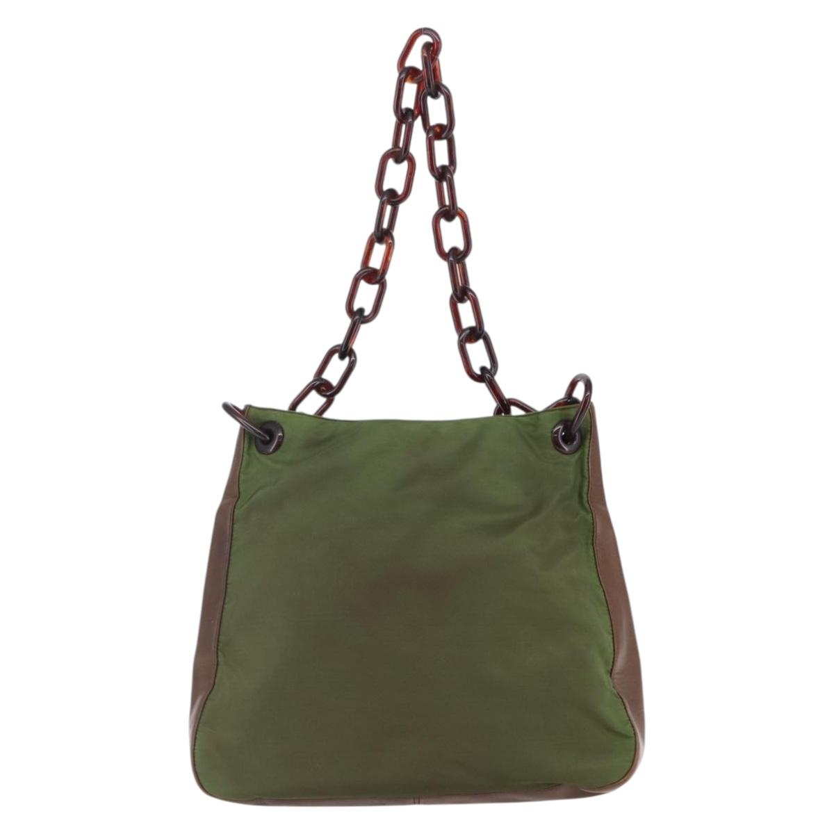 PRADA Chain Shoulder Bag Nylon Khaki Auth bs29881