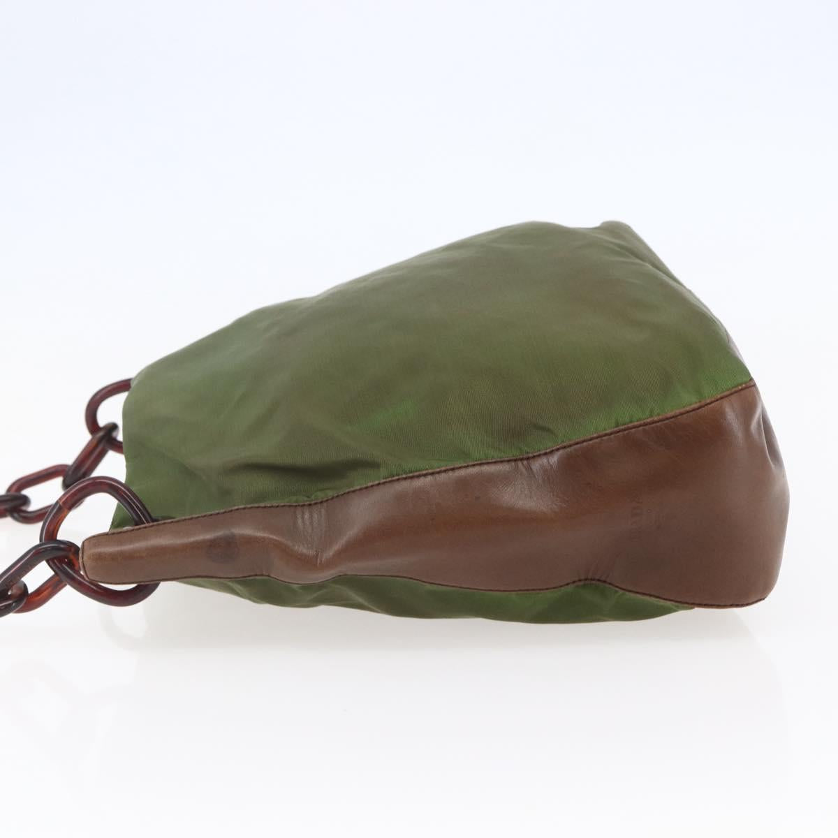 PRADA Chain Shoulder Bag Nylon Khaki Auth bs29881
