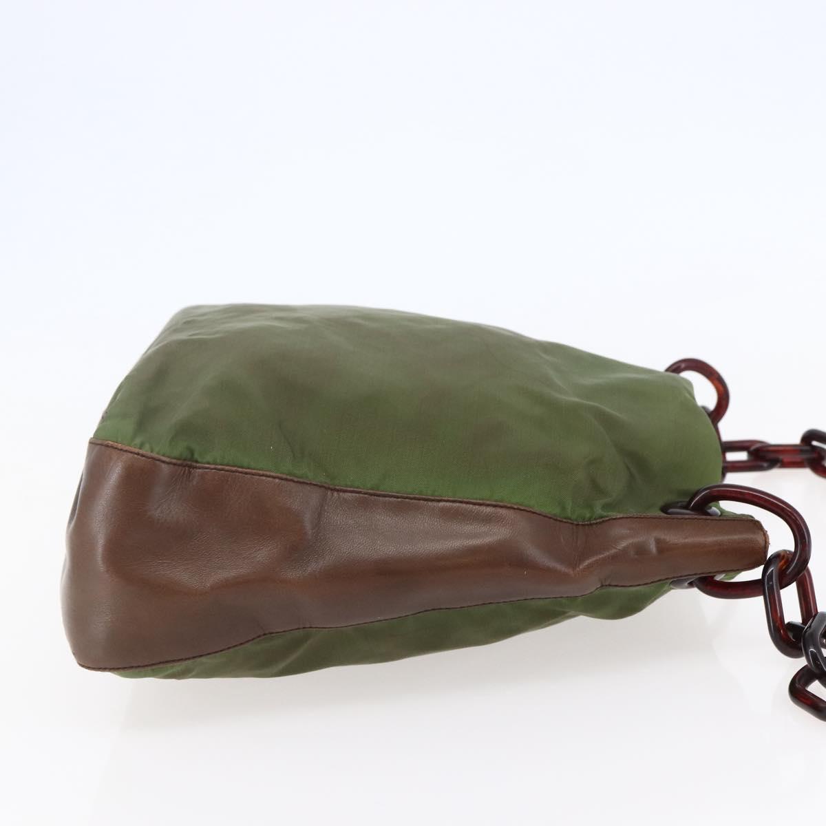 PRADA Chain Shoulder Bag Nylon Khaki Auth bs29881