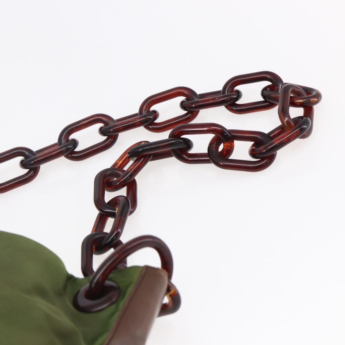 PRADA Chain Shoulder Bag Nylon Khaki Auth bs29881