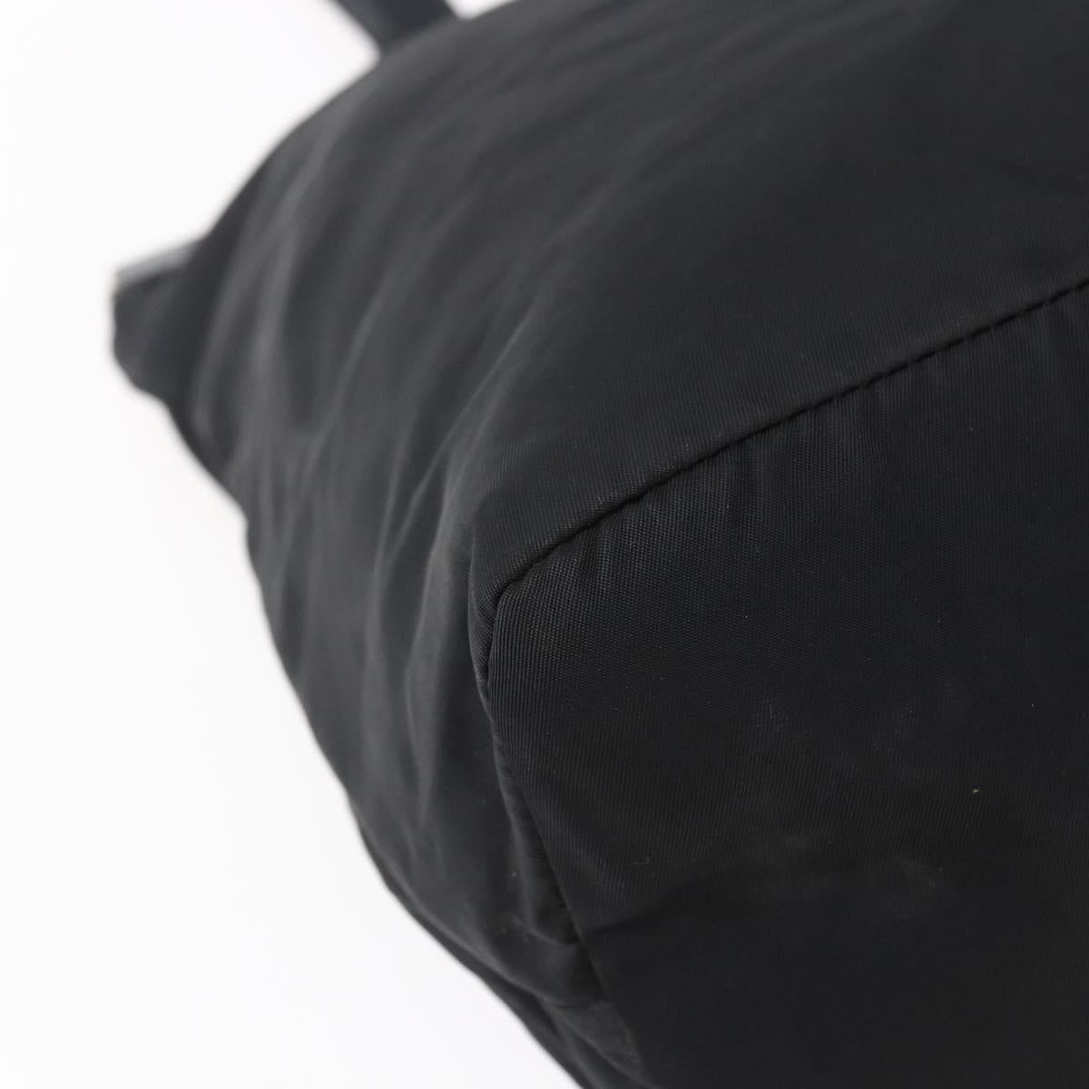 PRADA Tote Bag Nylon Leather Black Silver Auth bs29882