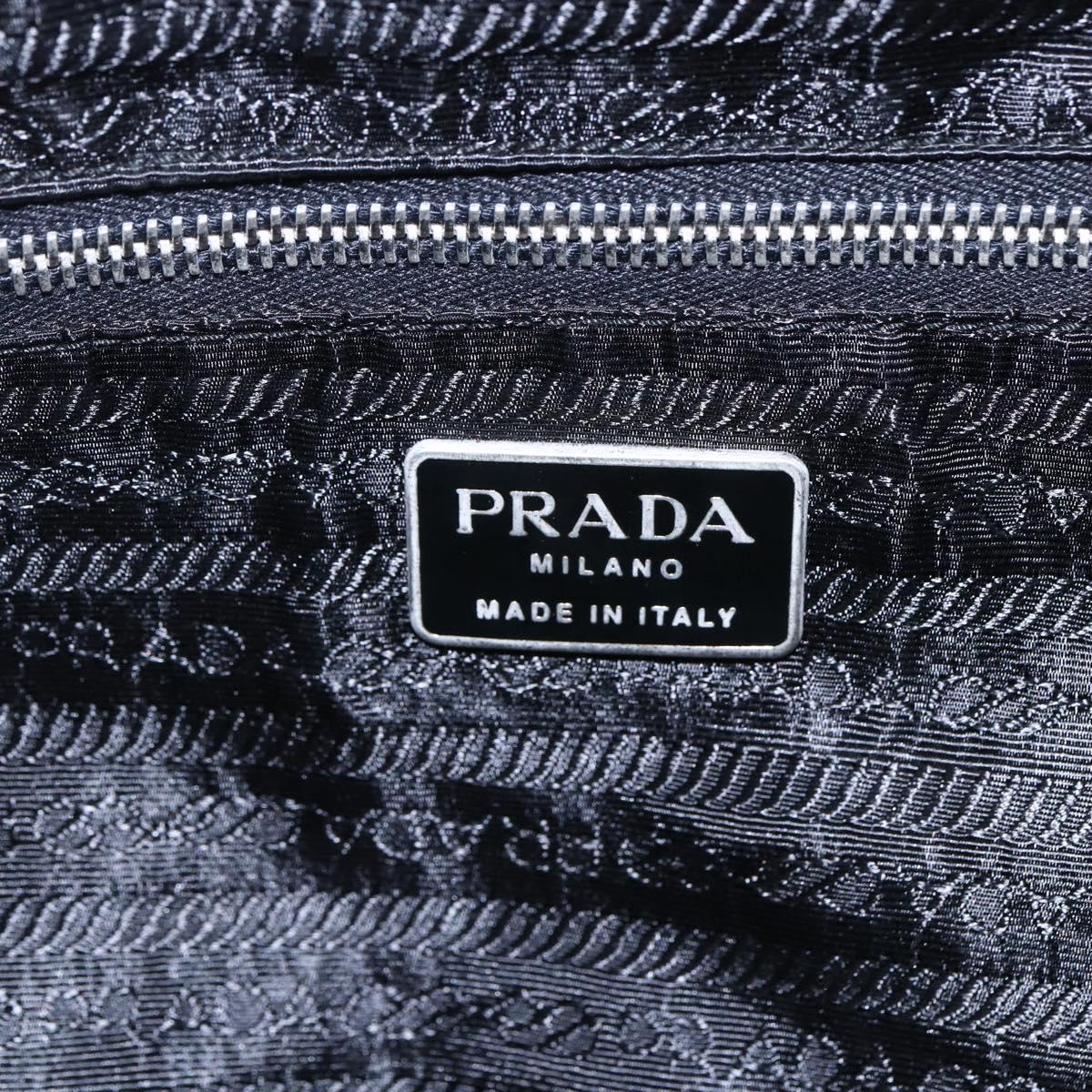 PRADA Tote Bag Nylon Leather Black Silver Auth bs29882