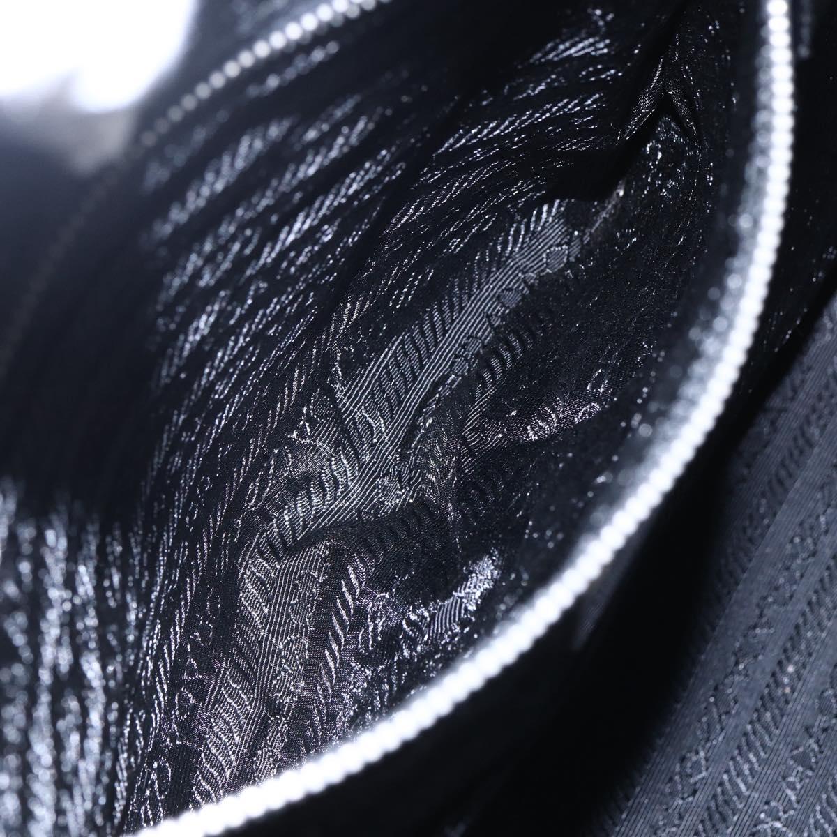 PRADA Tote Bag Nylon Leather Black Silver Auth bs29882
