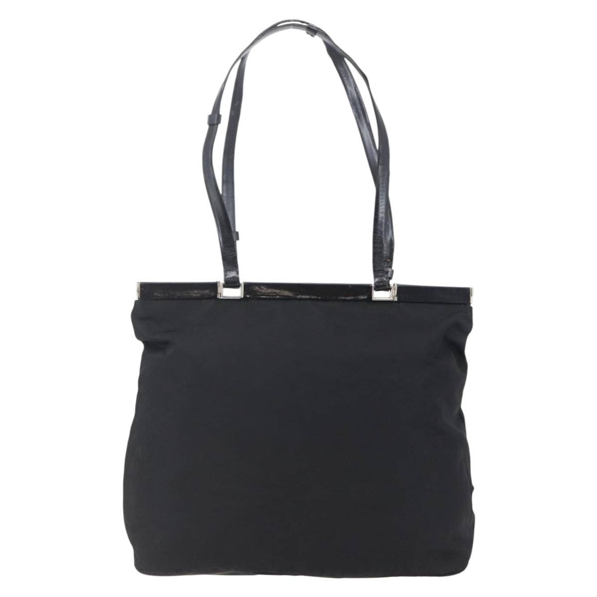 PRADA Tote Bag Nylon Leather Black Silver Auth bs29882