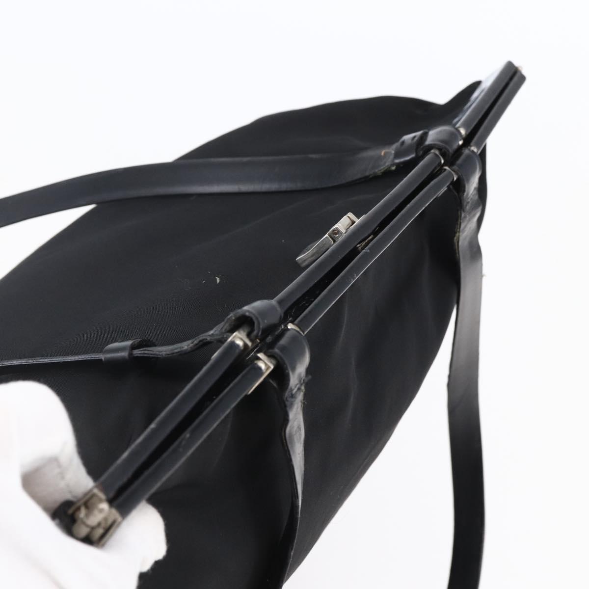 PRADA Tote Bag Nylon Leather Black Silver Auth bs29882