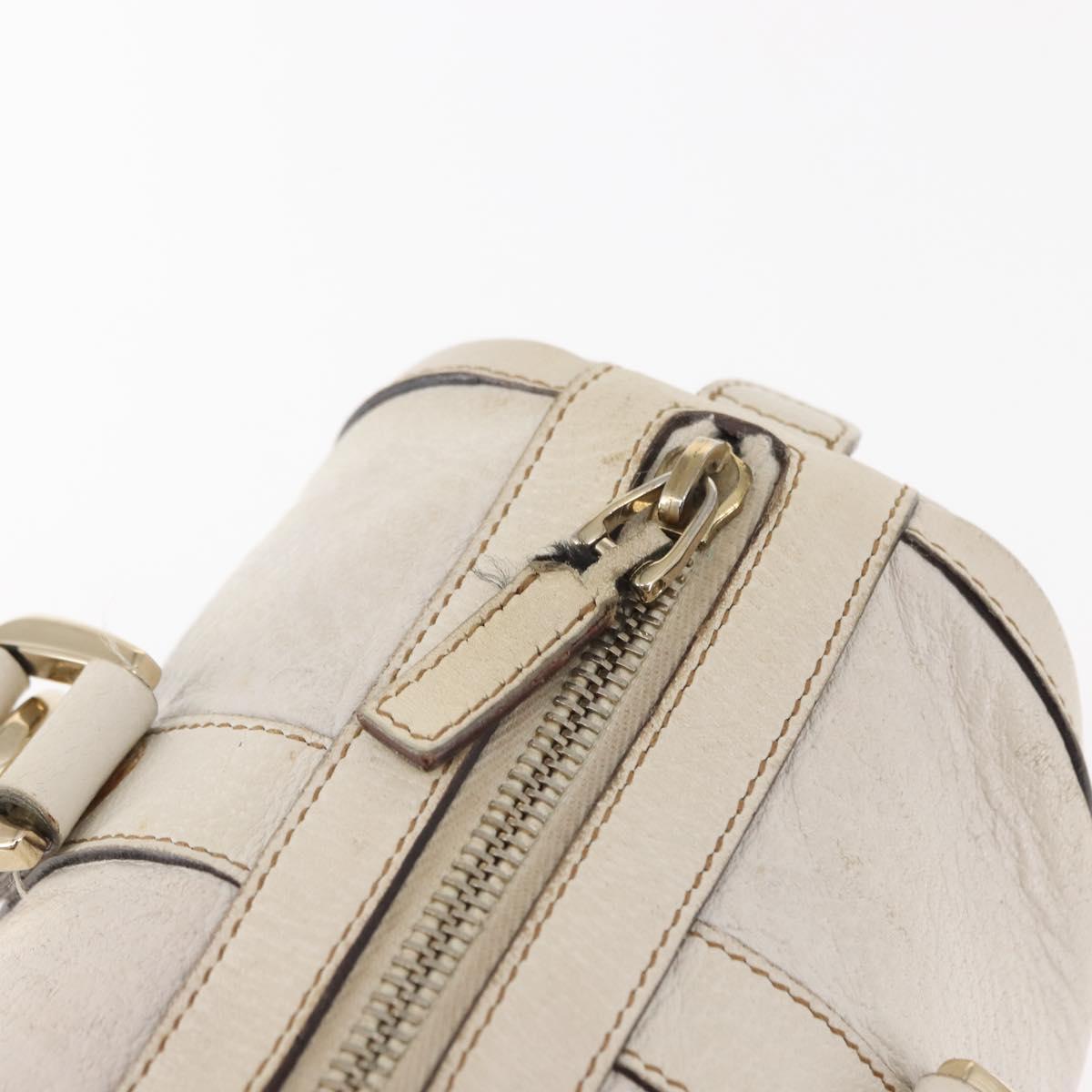 GUCCI Mini Abbey Boston Bag Leather White Gold 180942 Auth bs29883