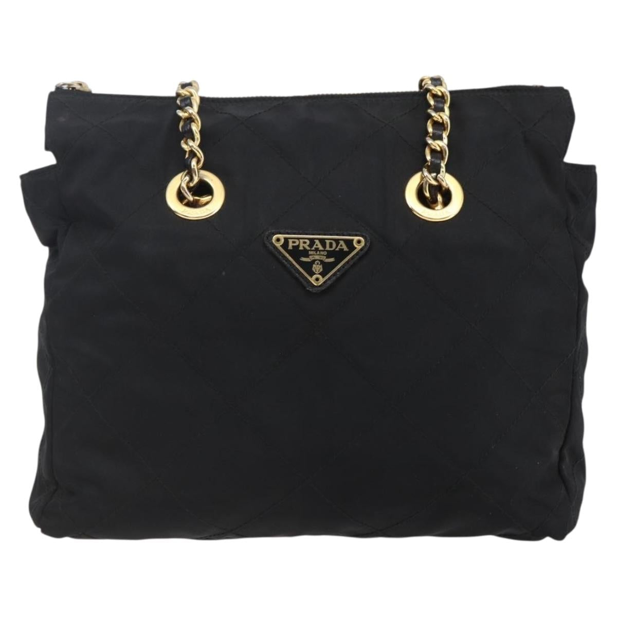 PRADA Quilted Chain Shoulder Bag Nylon Black Gold Auth bs29884