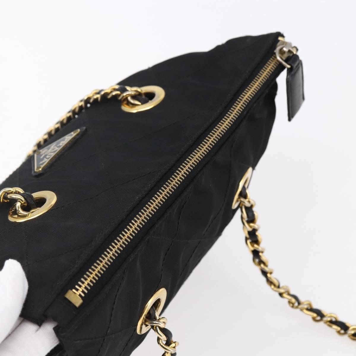 PRADA Quilted Chain Shoulder Bag Nylon Black Gold Auth bs29884