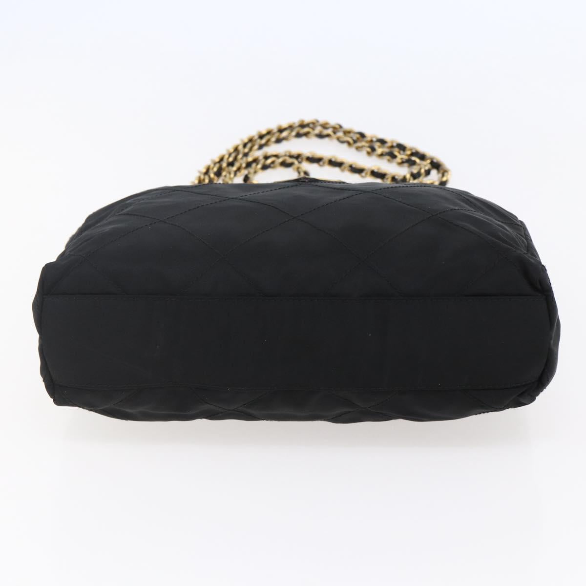 PRADA Quilted Chain Shoulder Bag Nylon Black Gold Auth bs29884