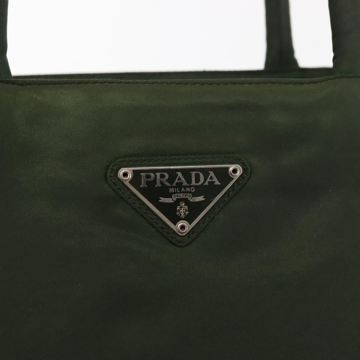 PRADA Hand Bag Nylon Khaki Silver Auth bs29885