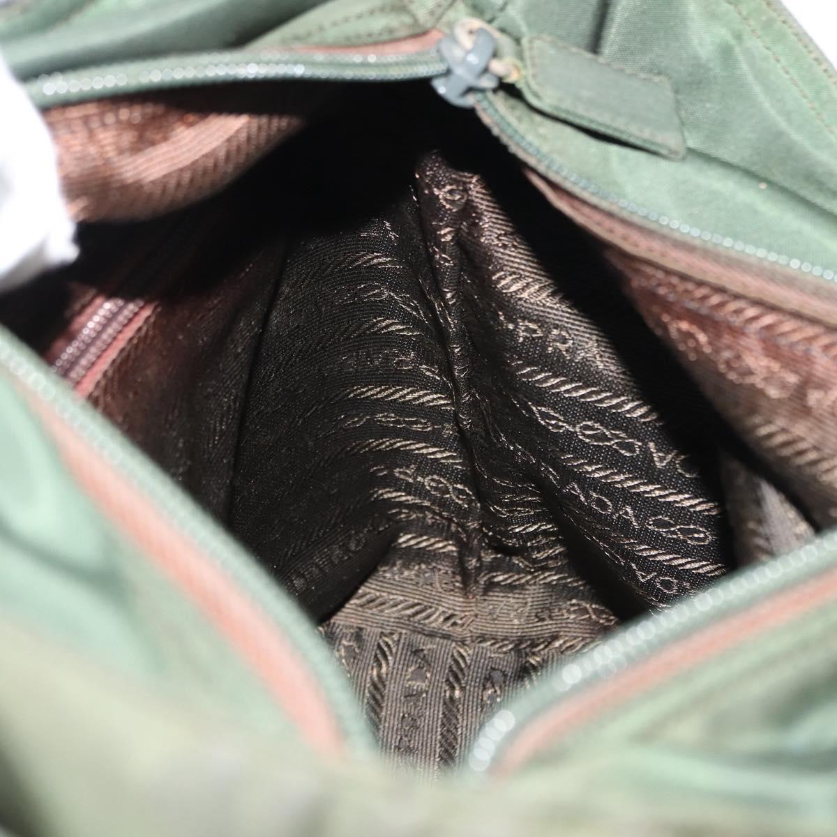 PRADA Hand Bag Nylon Khaki Silver Auth bs29885