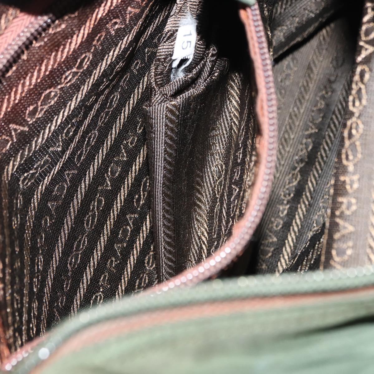 PRADA Hand Bag Nylon Khaki Silver Auth bs29885