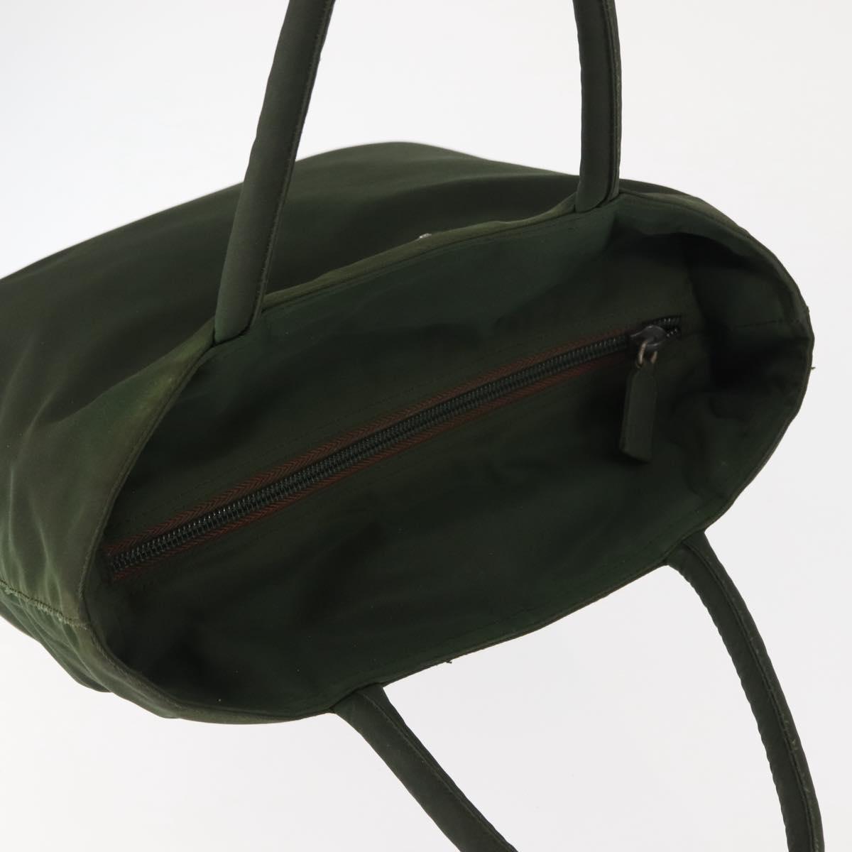 PRADA Hand Bag Nylon Khaki Silver Auth bs29885