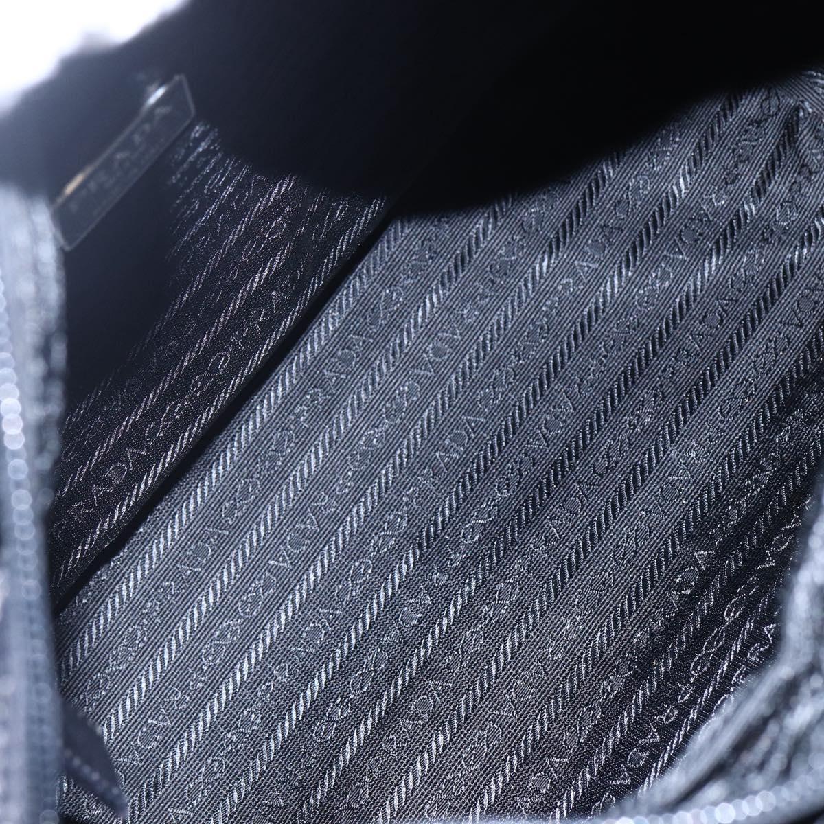 PRADA Tote Bag Leather Black Silver Auth bs29887