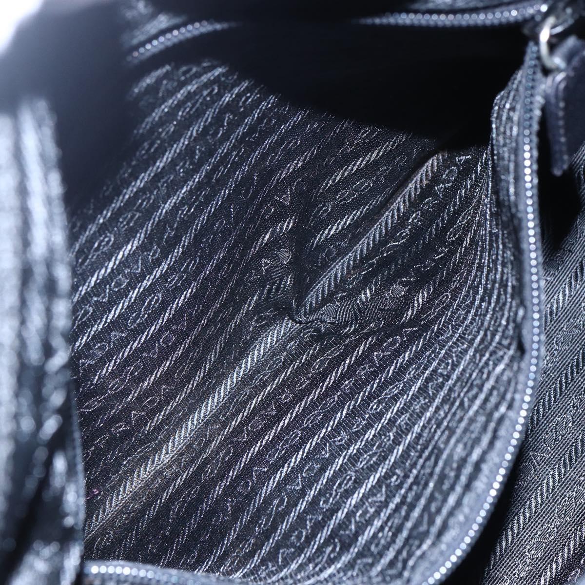 PRADA Tote Bag Leather Black Silver Auth bs29887