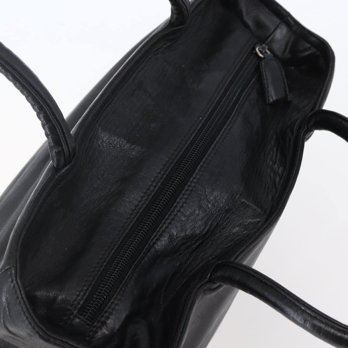PRADA Tote Bag Leather Black Silver Auth bs29887