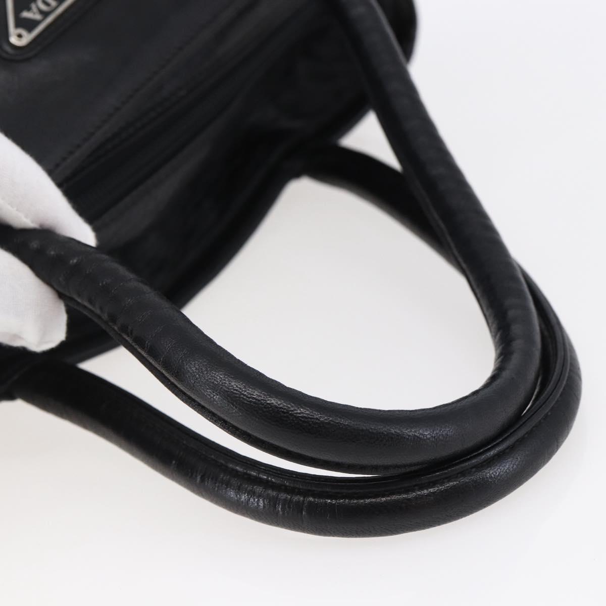 PRADA Tote Bag Leather Black Silver Auth bs29887