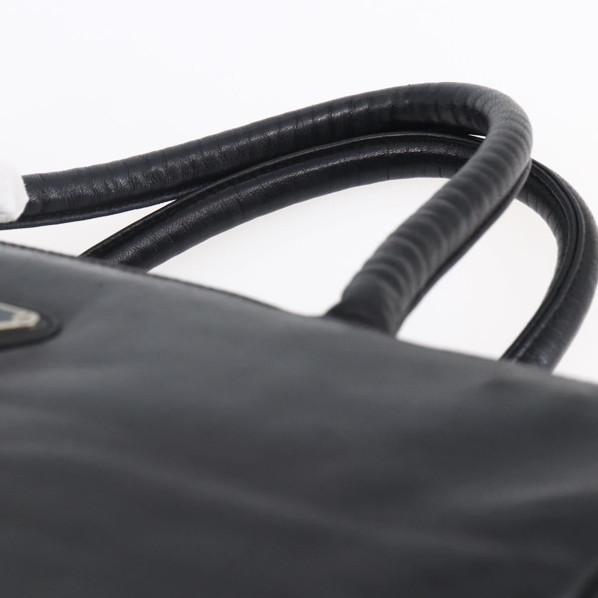 PRADA Tote Bag Leather Black Silver Auth bs29887
