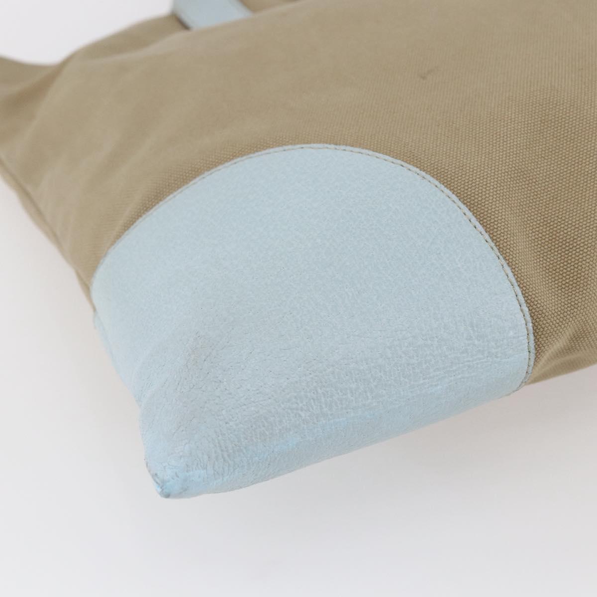 PRADA Tote Bag Canvas Beige Light Blue Auth bs29888