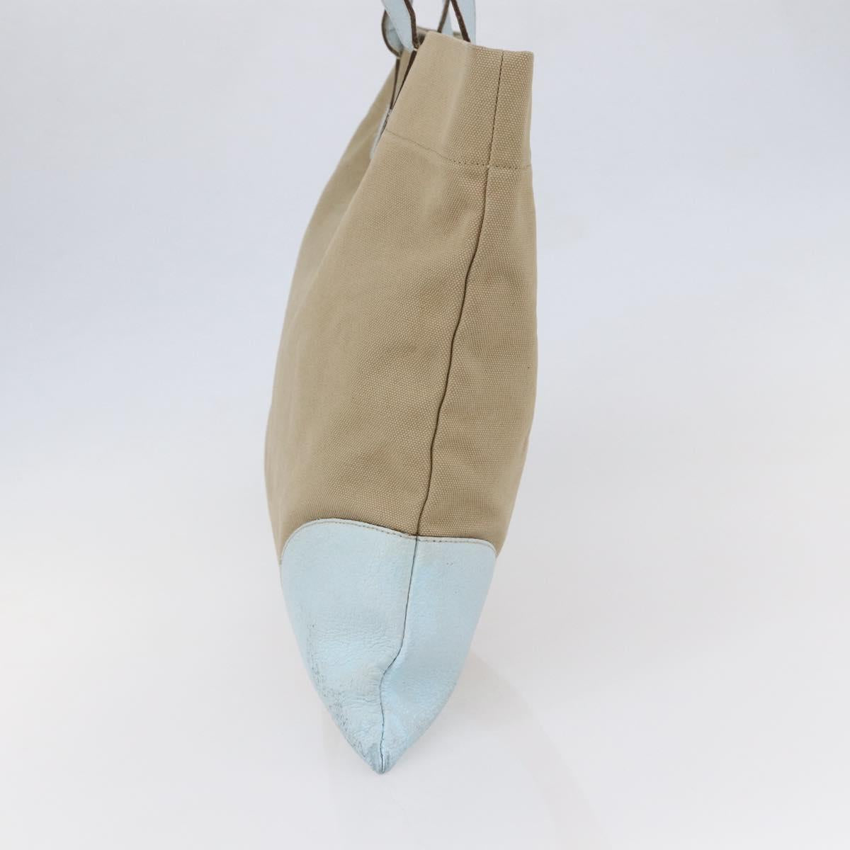 PRADA Tote Bag Canvas Beige Light Blue Auth bs29888