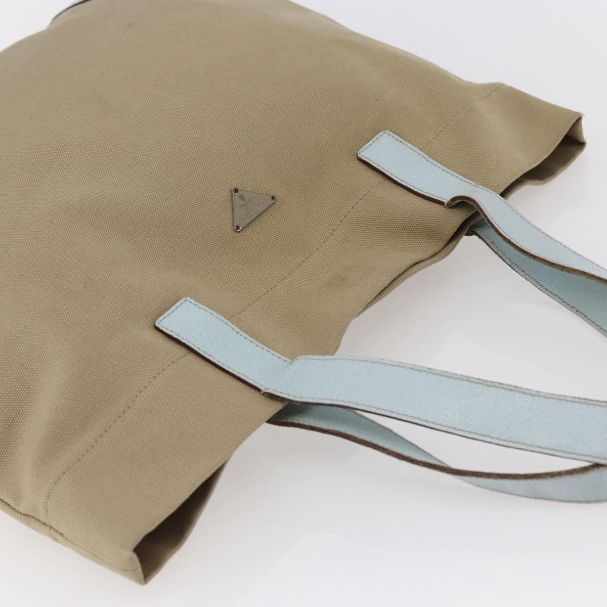 PRADA Tote Bag Canvas Beige Light Blue Auth bs29888
