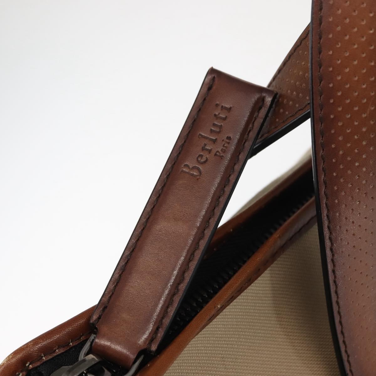 Berluti Calligraphy Tote Bag Canvas Leather Beige Silver Auth bs29891