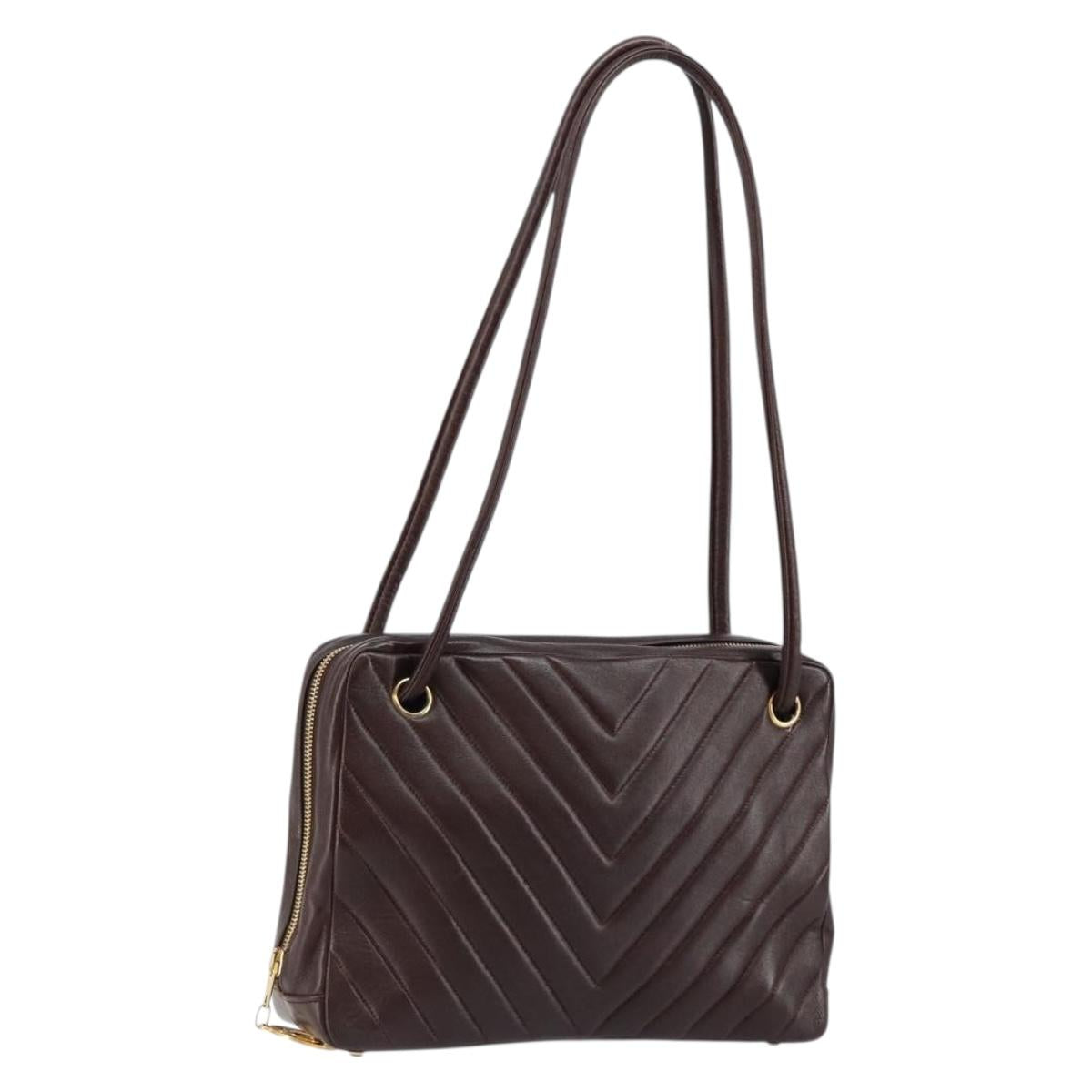 CHANEL V stitch Shoulder Bag Lamb Skin Brown Gold CC Auth bs29893