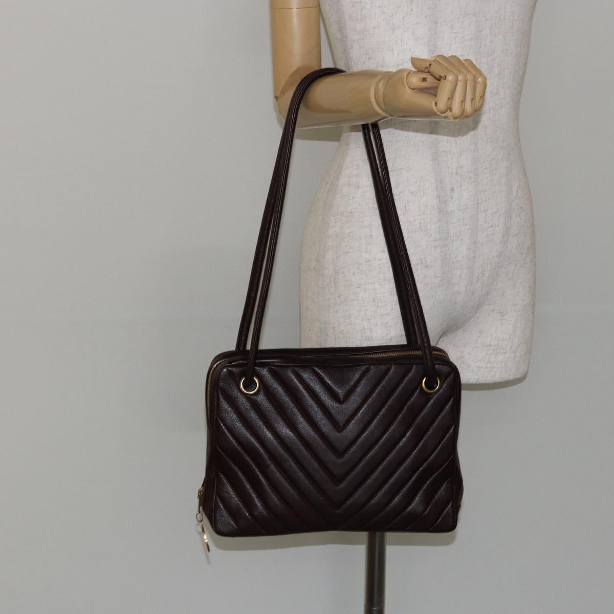 CHANEL V stitch Shoulder Bag Lamb Skin Brown Gold CC Auth bs29893