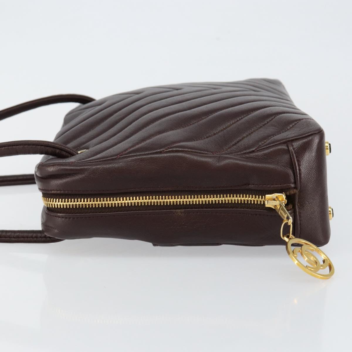 CHANEL V stitch Shoulder Bag Lamb Skin Brown Gold CC Auth bs29893