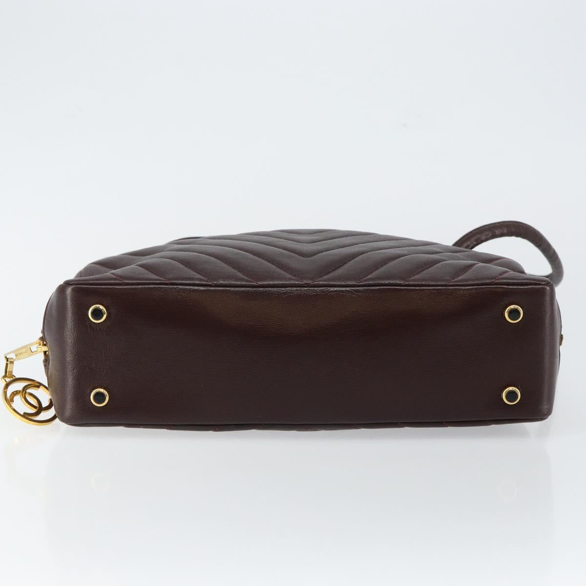 CHANEL V stitch Shoulder Bag Lamb Skin Brown Gold CC Auth bs29893