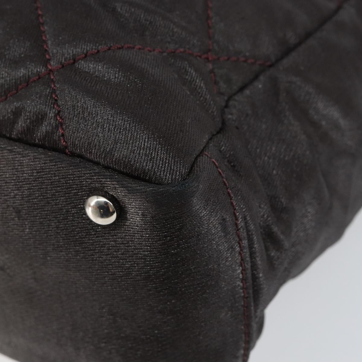 CHANEL Paris Biarritz Tote Bag Coated Canvas Dark Brown Silver CC Auth bs29897