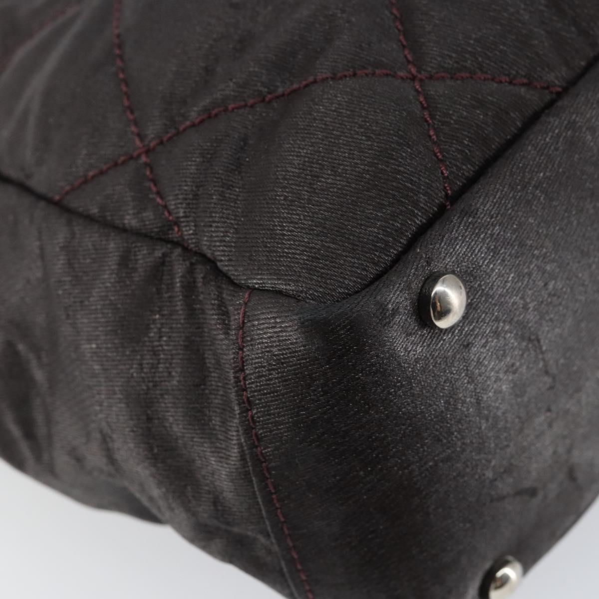 CHANEL Paris Biarritz Tote Bag Coated Canvas Dark Brown Silver CC Auth bs29897