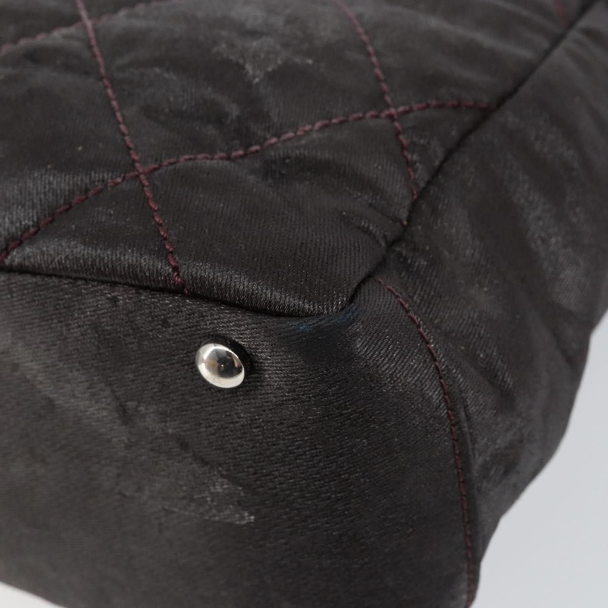 CHANEL Paris Biarritz Tote Bag Coated Canvas Dark Brown Silver CC Auth bs29897