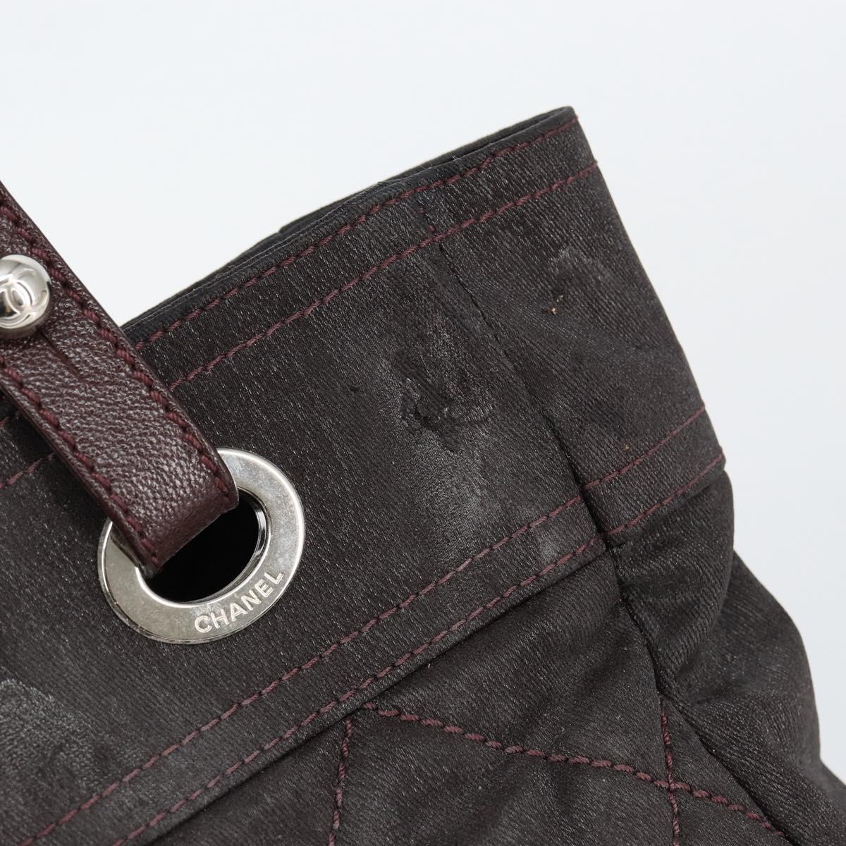 CHANEL Paris Biarritz Tote Bag Coated Canvas Dark Brown Silver CC Auth bs29897