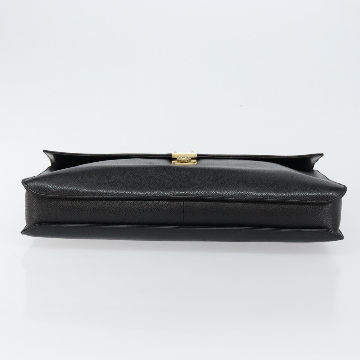 CHANEL Briefcase Caviar Skin Black Gold CC Auth bs29898