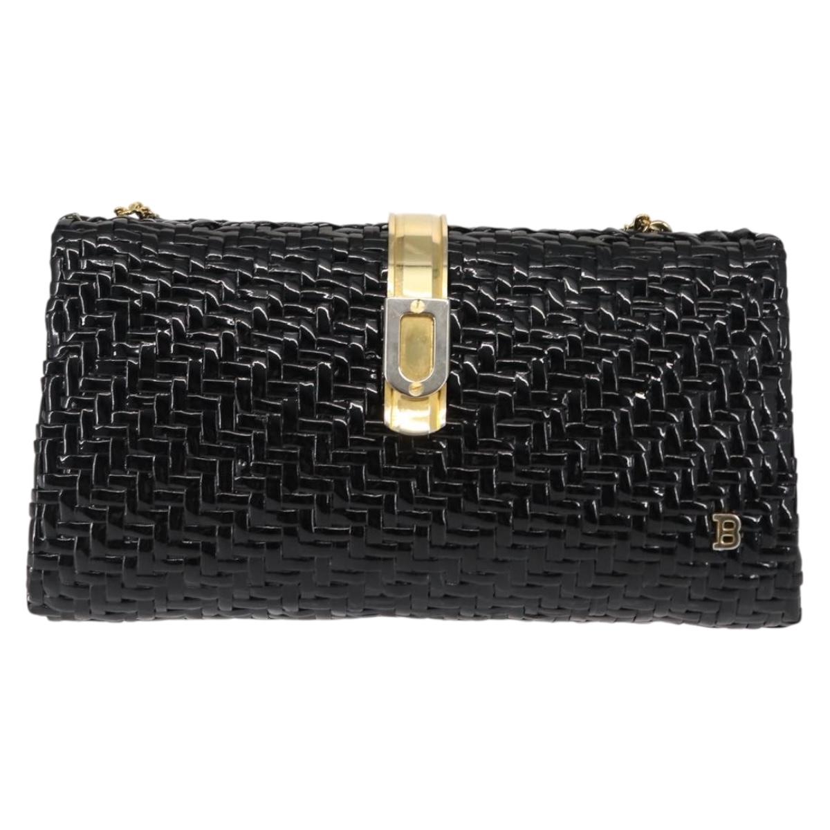 BALLY Chain Shoulder Bag Rattan Black Gold Auth bs29900