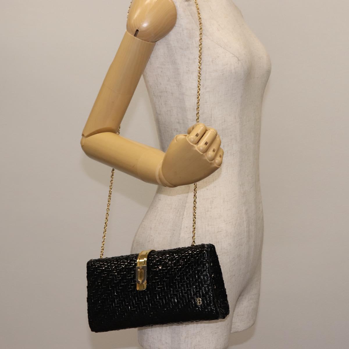 BALLY Chain Shoulder Bag Rattan Black Gold Auth bs29900