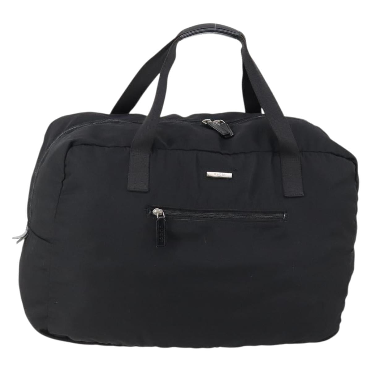 GUCCI Boston Bag Nylon Black Silver 012 0389 Auth bs29901