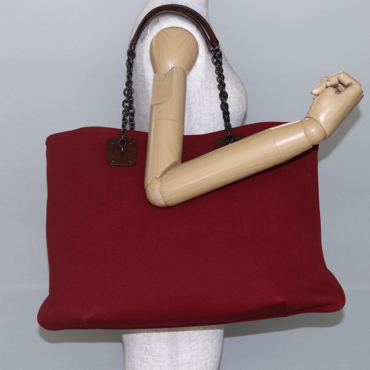 BOTTEGA VENETA Chain Tote Bag Canvas Outlet Red Auth bs29902