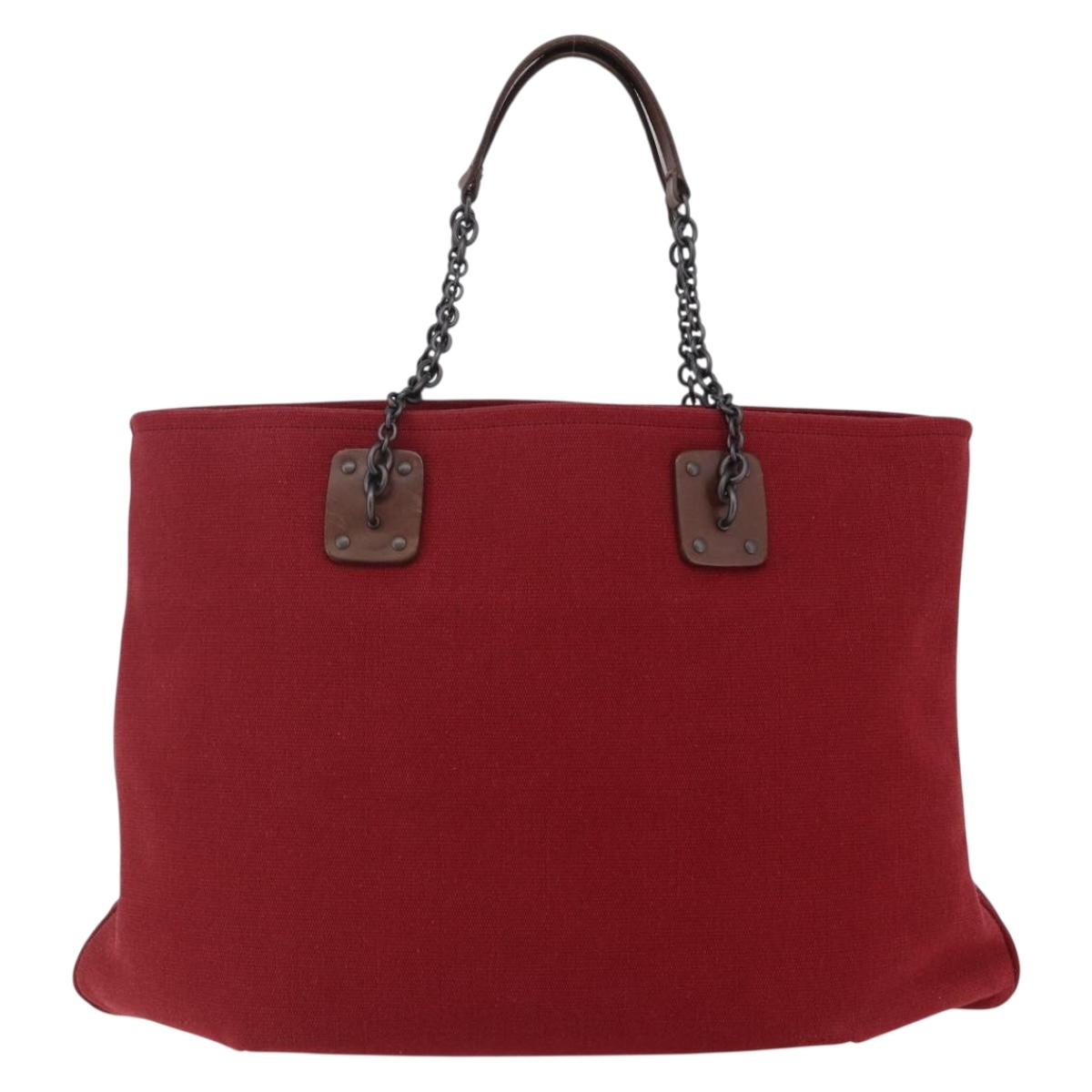 BOTTEGA VENETA Chain Tote Bag Canvas Outlet Red Auth bs29902