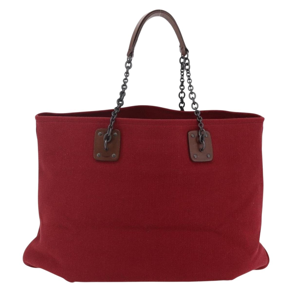 BOTTEGA VENETA Chain Tote Bag Canvas Outlet Red Auth bs29902