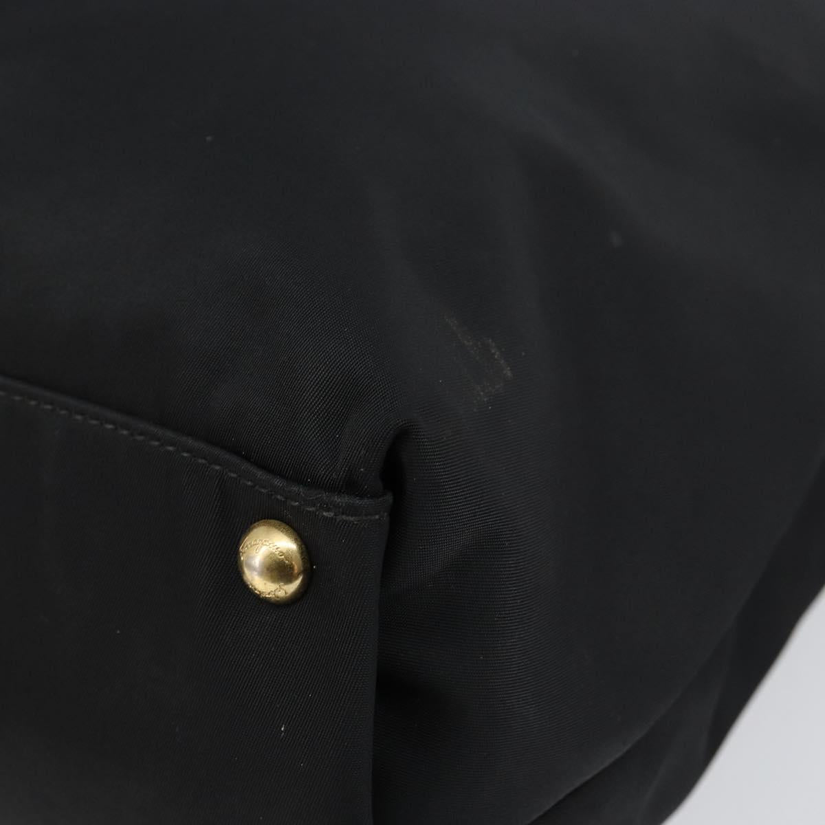 Salvatore Ferragamo Tote Bag Nylon Black Gold Auth bs29903