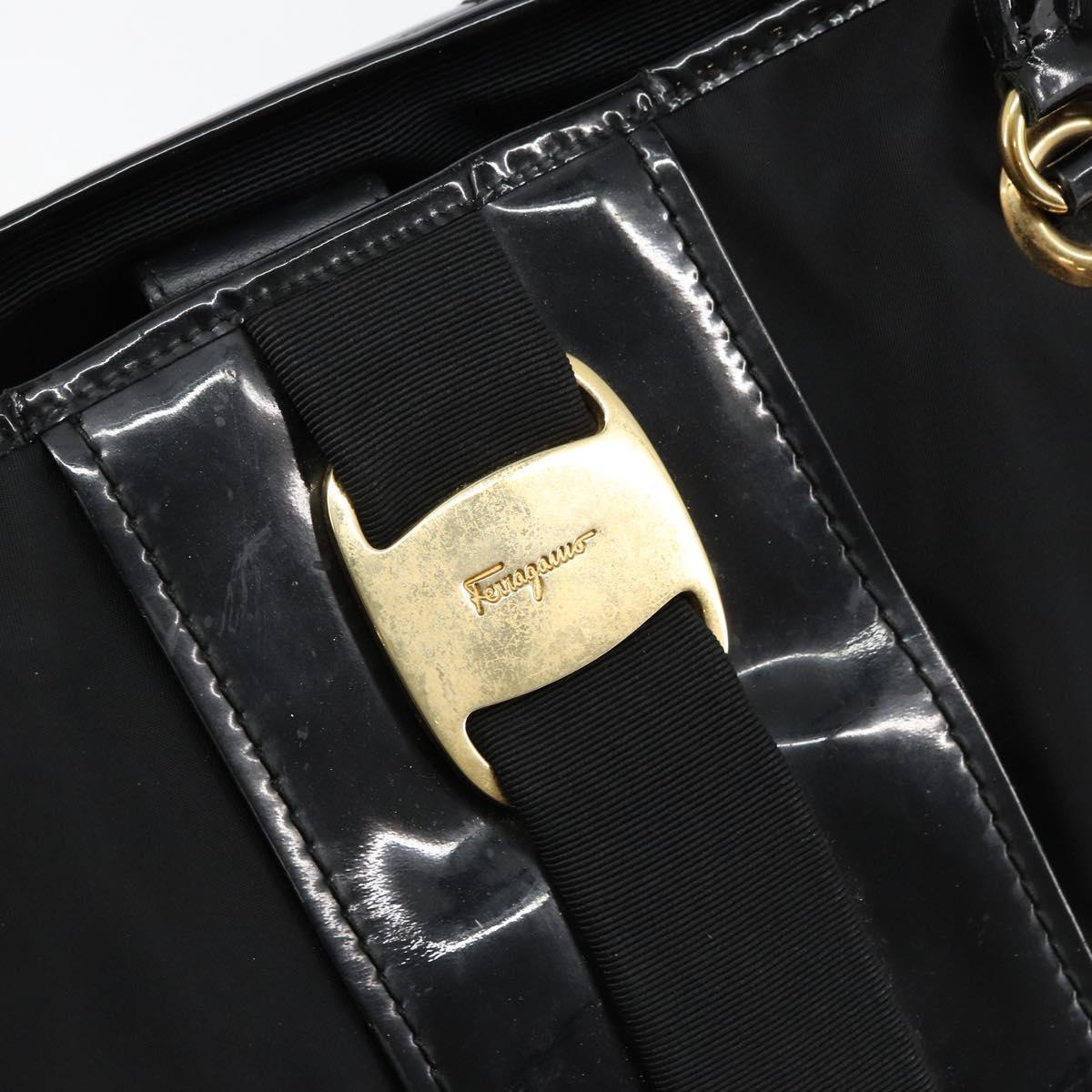 Salvatore Ferragamo Tote Bag Nylon Black Gold Auth bs29903