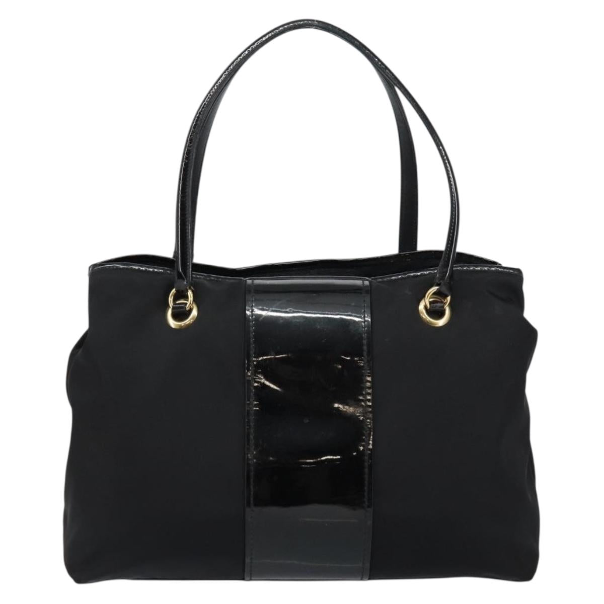 Salvatore Ferragamo Tote Bag Nylon Black Gold Auth bs29903