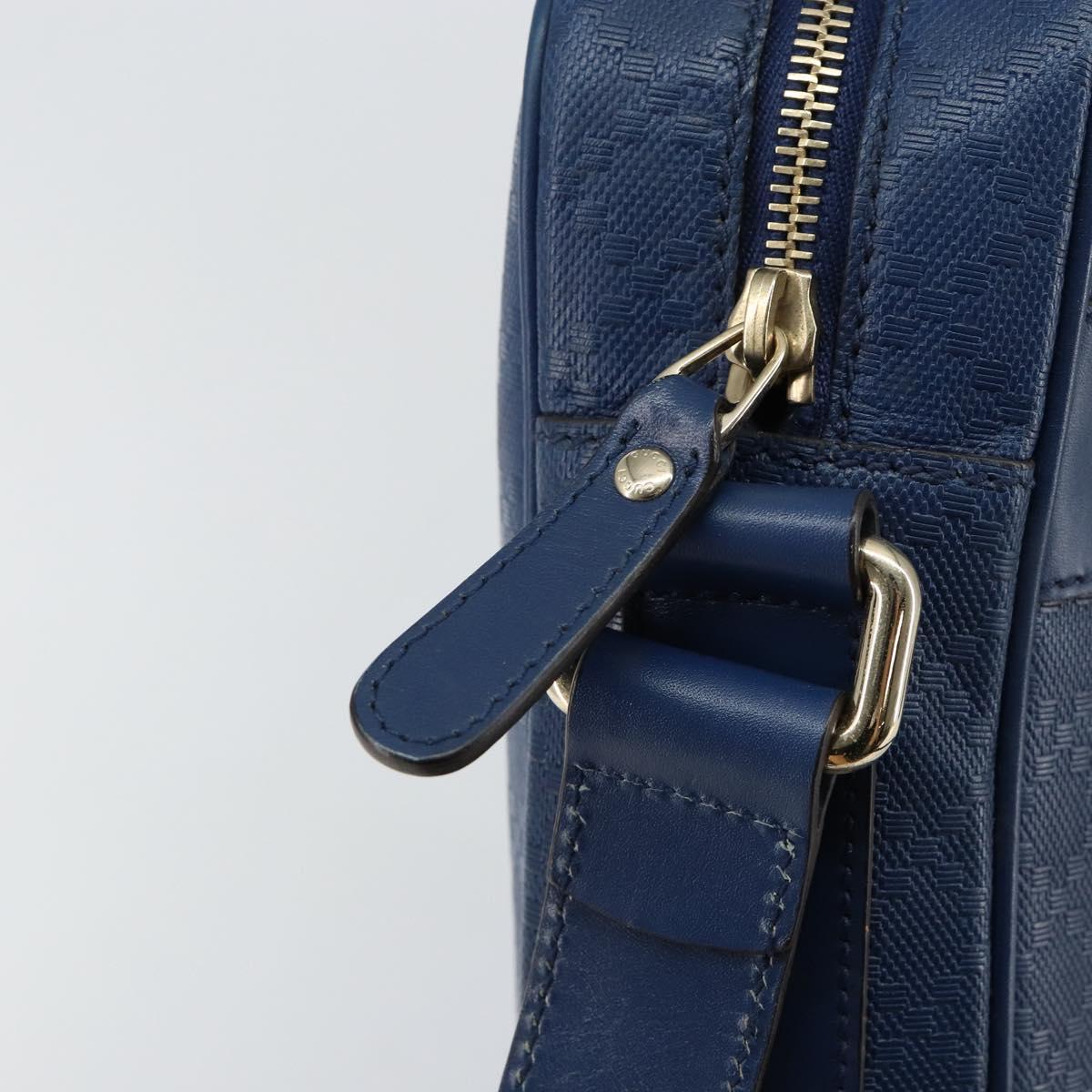 GUCCI Diamante Shoulder Bag Leather Blue Gold 201443 Auth bs29905