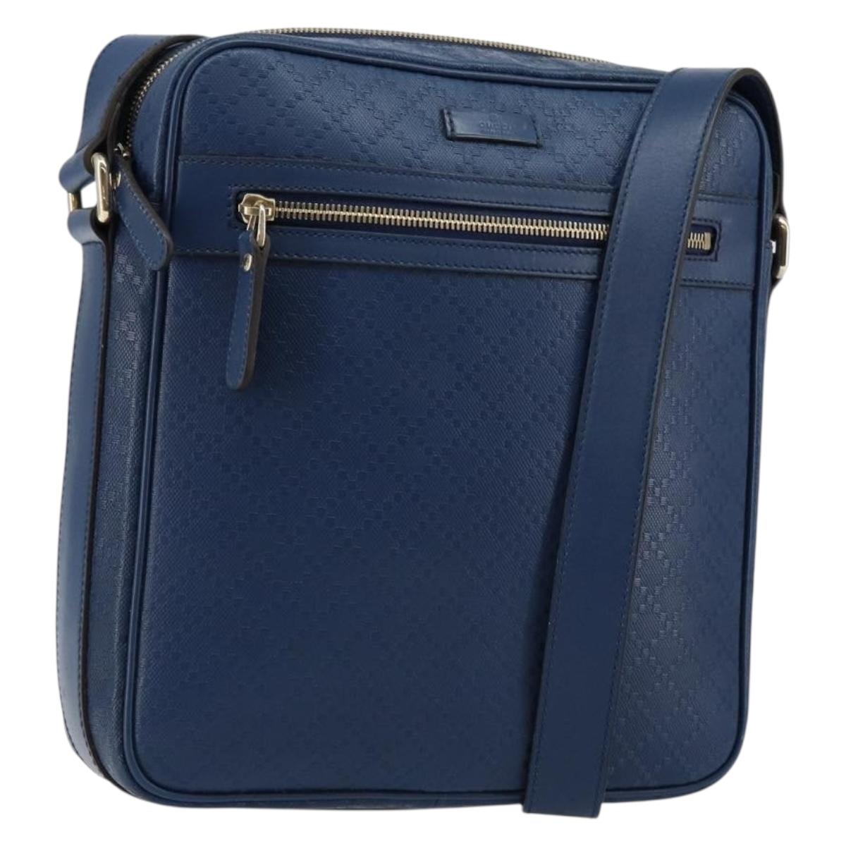 GUCCI Diamante Shoulder Bag Leather Blue Gold 201443 Auth bs29905